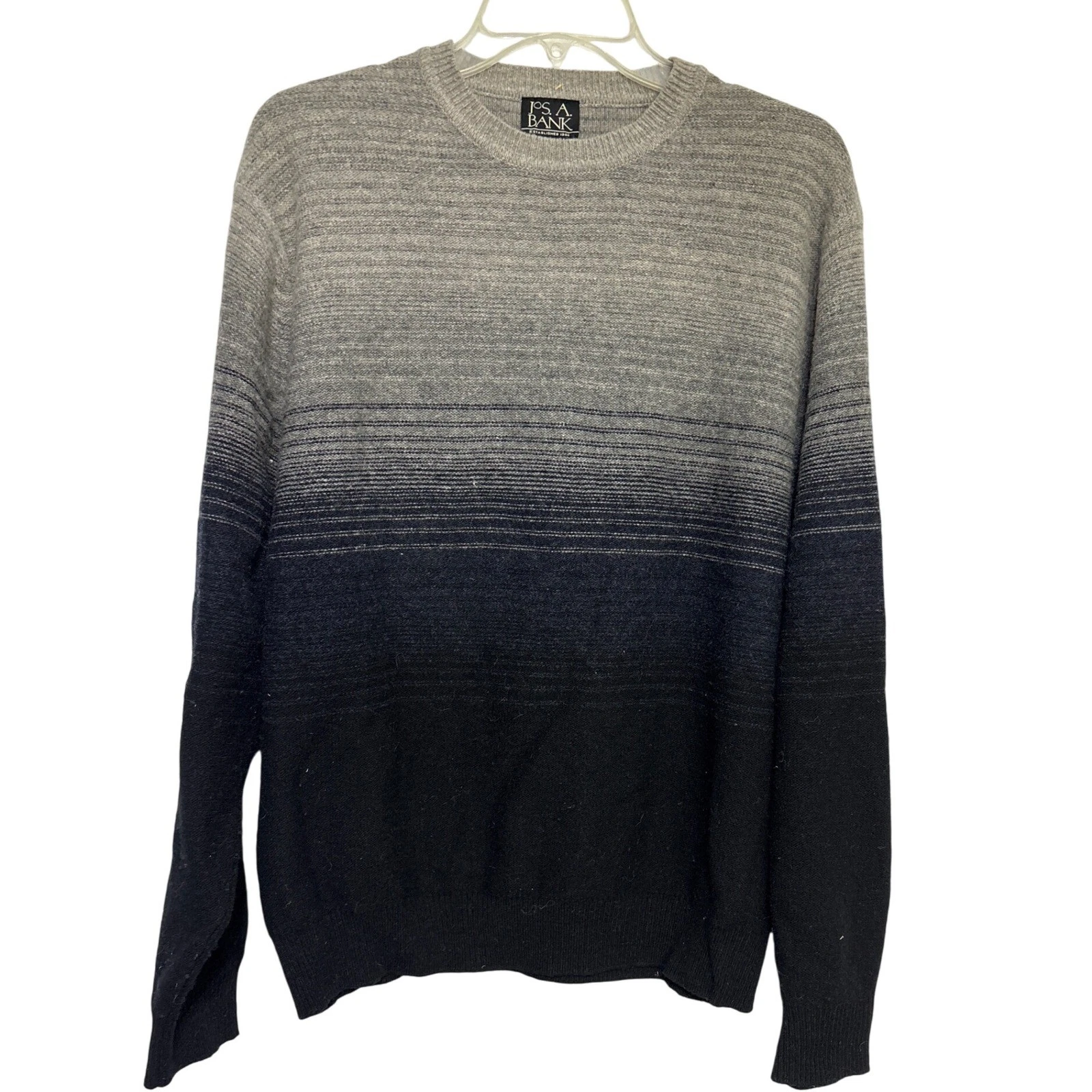 JOS A BANK Men's Crew Neck Sweater M Ombre Gray Black Lambs Wool Blend