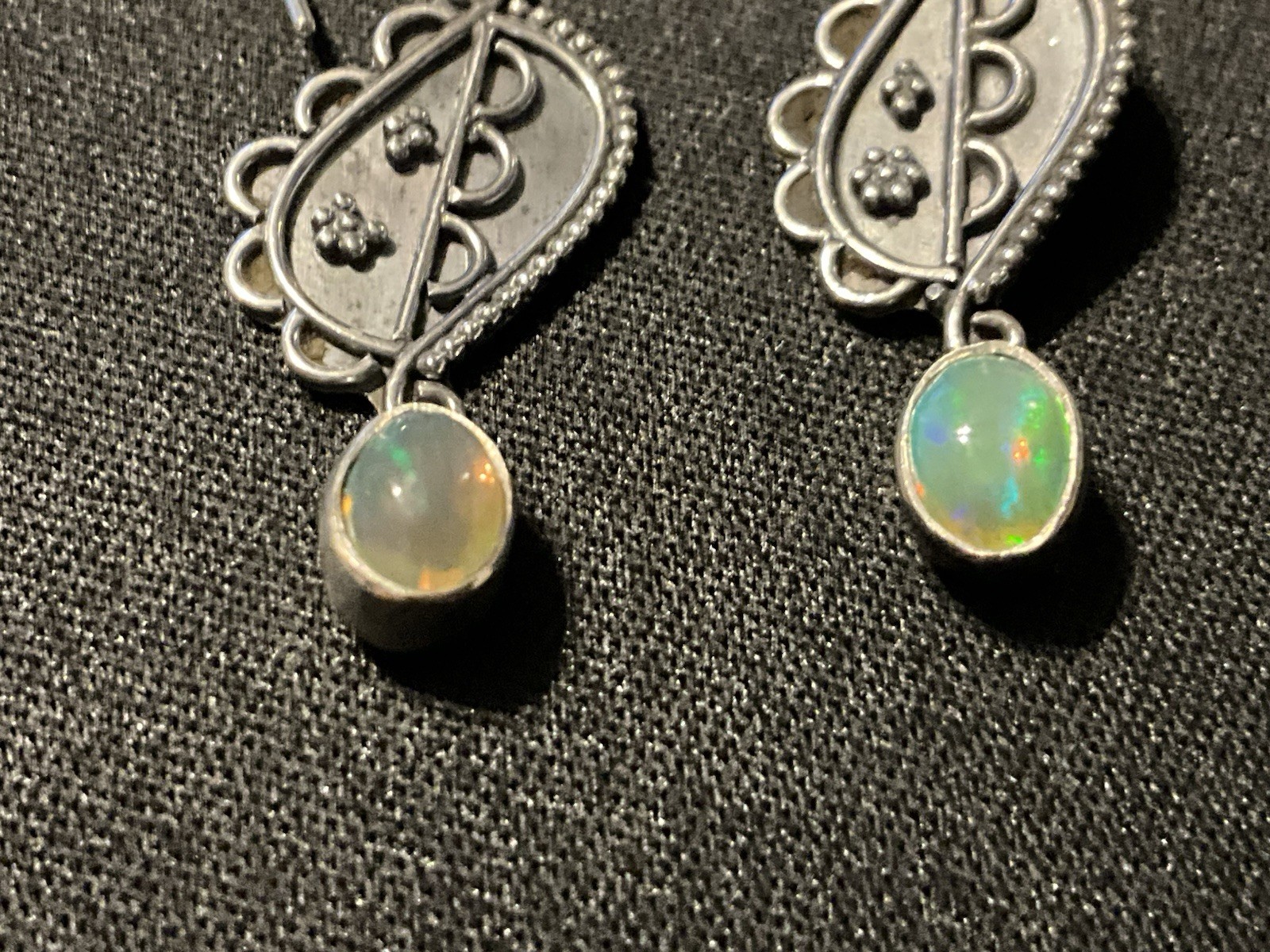 925 Opal Dangle Fish Hook Earrings - image 3