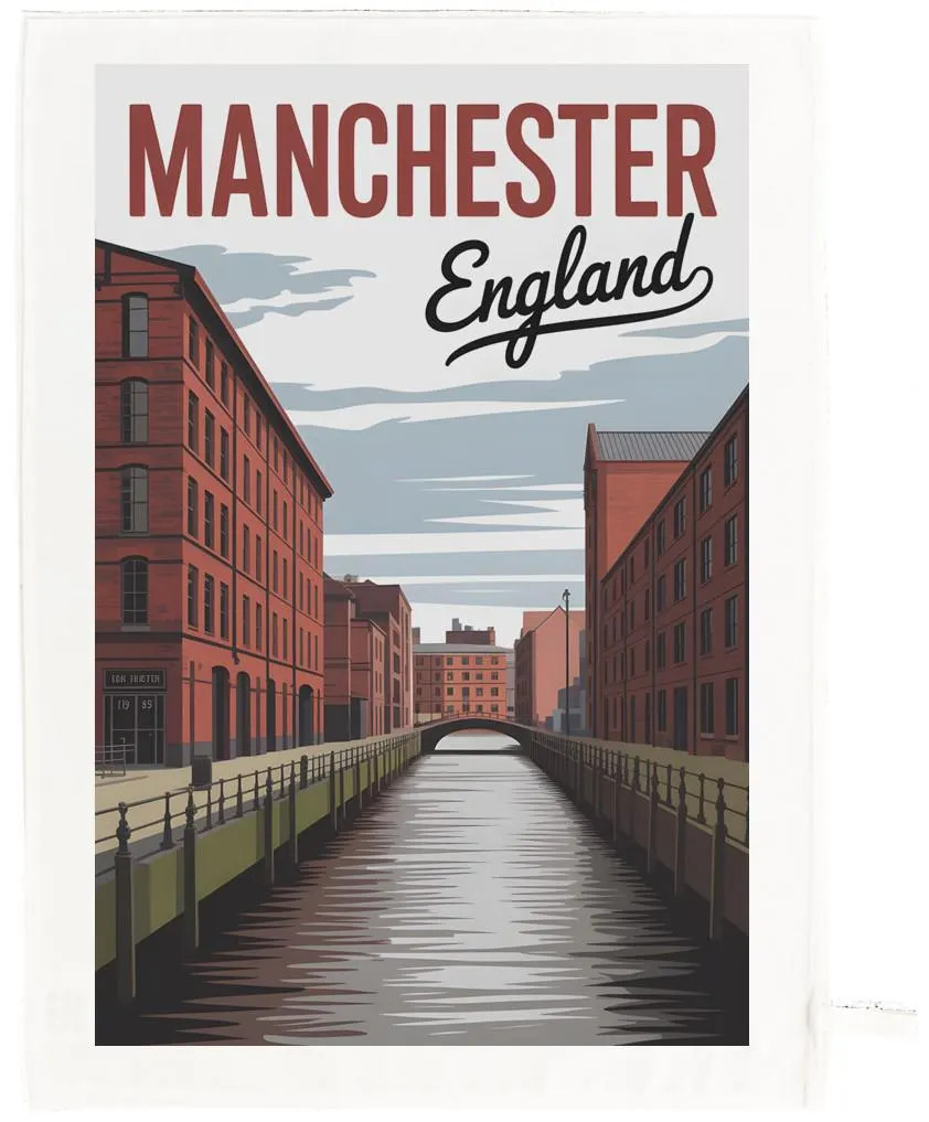 Manchester England Tea Towel – 10% Cotton, White, 65 x 47 cm