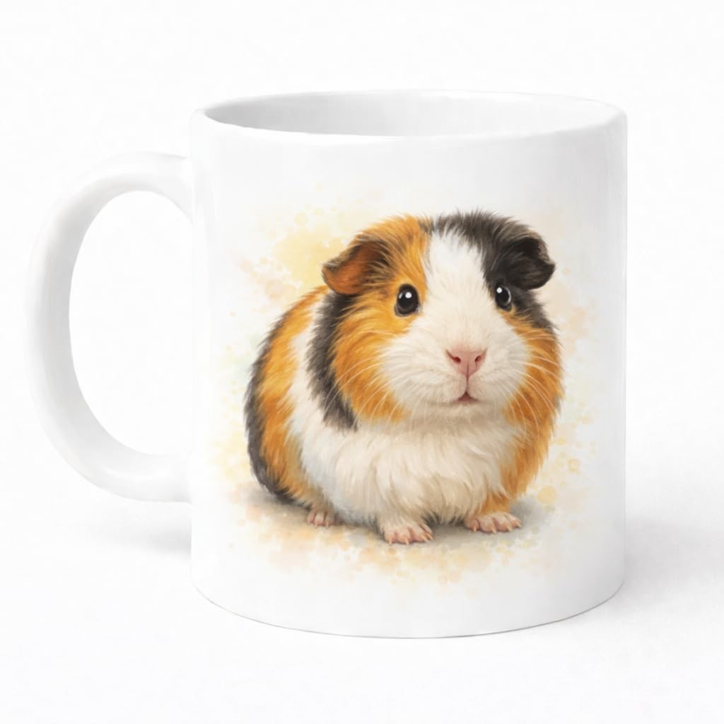Brew Crew Gifts Guinea Pig Mug, White Ceramic, 11oz, Watercolour Illustration, T