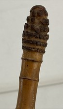 ANTIQUE CARVED BAMBOO WALKING STICK W/ NICE ROOTBALL KNOB 35  1950  s