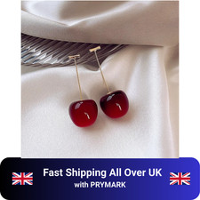 925 Silver Plated Cherry Cute Fruit Crystal Stud Drop Punk Earring Gift