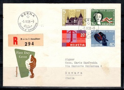 Schweiz 1958 Mi. 653-656 Erster Tag 100% Reise Ankunftsstempel, Novara,