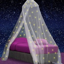 Canopy for Girls Bed with Pre-Glued Glow in The Dark Stars - Princess Mosquit...