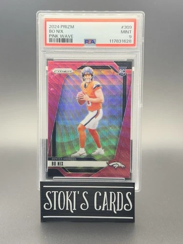 2024 Panini Prizm Football Bo Nix Pink Wave Prizm RC #309 PSA 9