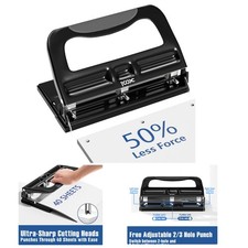 Ergonomic 3-Hole Punch with Non-Slip Base, 7mm Hole Diameter, 40 Sheet Capacity