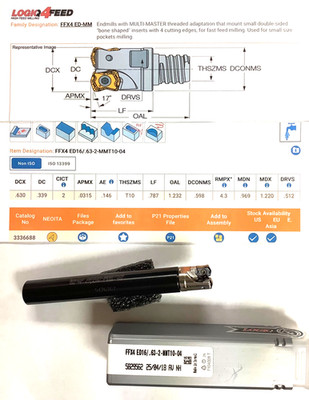 ISCAR FFX4 ED16/.63-2-MMT10-04, .630'' Milling Head For HiFeed Mill & Pocketing.