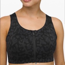 Lululemon Enlite Bra 36C Zip Front Incognito Camo Black Gray