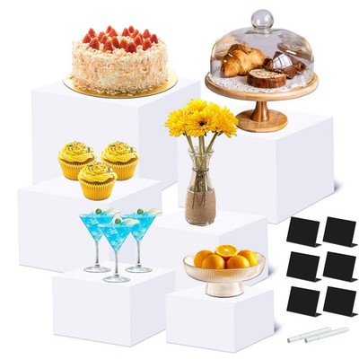 Afeeler 6 Stück Buffet Setzstufen, 5x6x7x8x9x10 Zoll Acryl Lebensmittel Setzstufen Würfel, Weiß 
