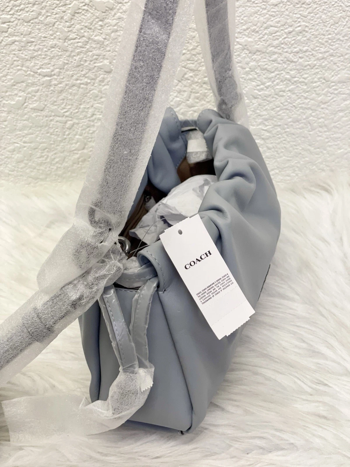 WANDLER Pochette Coach Faye tracolla X Body nuova con etichetta con ruching CV529 in pelle GRIGIO BLU