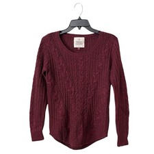 So Perfect Cable Knit Sweater Pullover Womens Size S Fitted Long Sleeve Red Cozy