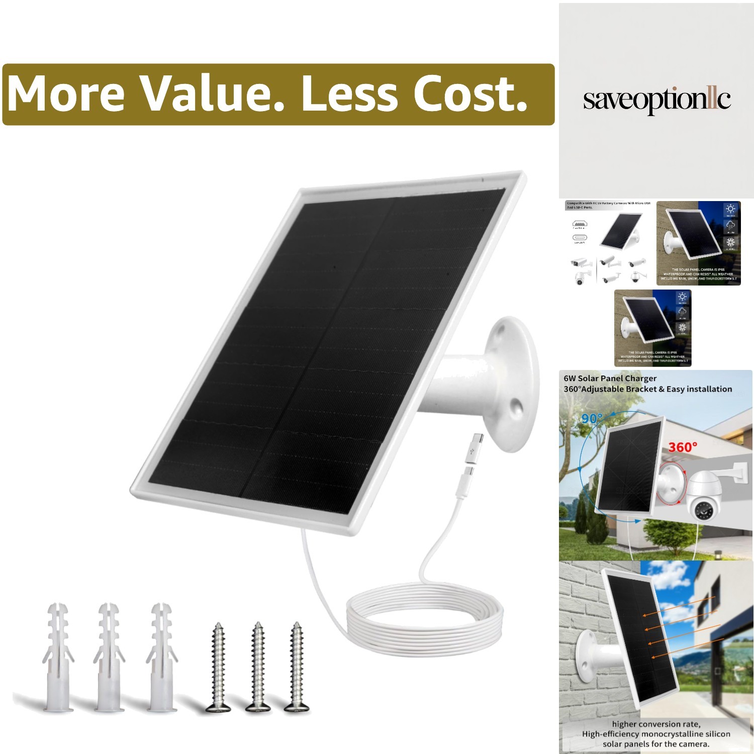 6W Solar Panel Charger, Solar Panel with Micro USB & USB-C P