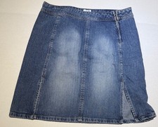 Calvin Klein womens 6 EUC blue jean denim mini short skirt slit dark light wash