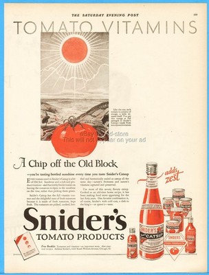 1926 T. A. Snider Preserve Co Chicago IL Tomato Catsup Vintage Kitchen Décor Ad