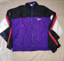Vintage REEBOK Track Jacket Full Zip Size M Purple black 90s sport windbreaker