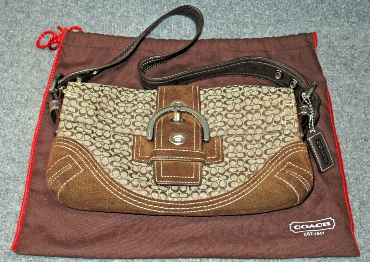Coach Signature Soho Hobo Baguette Khaki & Brown Handbag