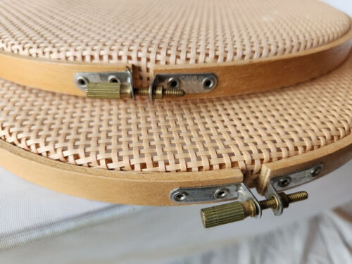 2 Wood Rattan cane wicker insert panel embroidery hoops 10 1/2" - Picture 4 of 9