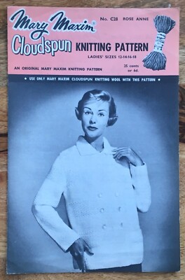 MARY MAXIM 1961 ORIGINAL MUSTER C28 ~ DAMEN JACKE ~ GR. 12-14-16 & 18