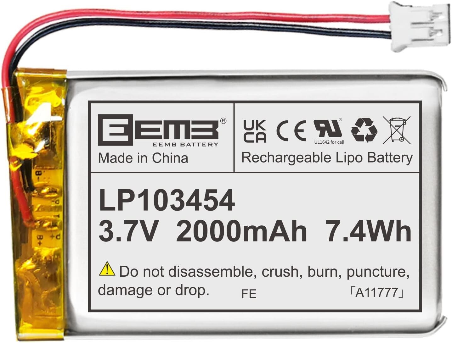 Batterie Lithium-ION polymère 3.7V 2000mAh 103454 Lipo rechargeables