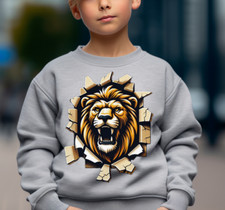 Kids lion crewneck sweatshirt, fun animal jumper gift idea for big cat lovers
