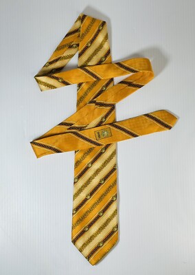 Gianni Versace Mens Silk Tie Yellow Dark Orange Iconic Pattern Vintage
