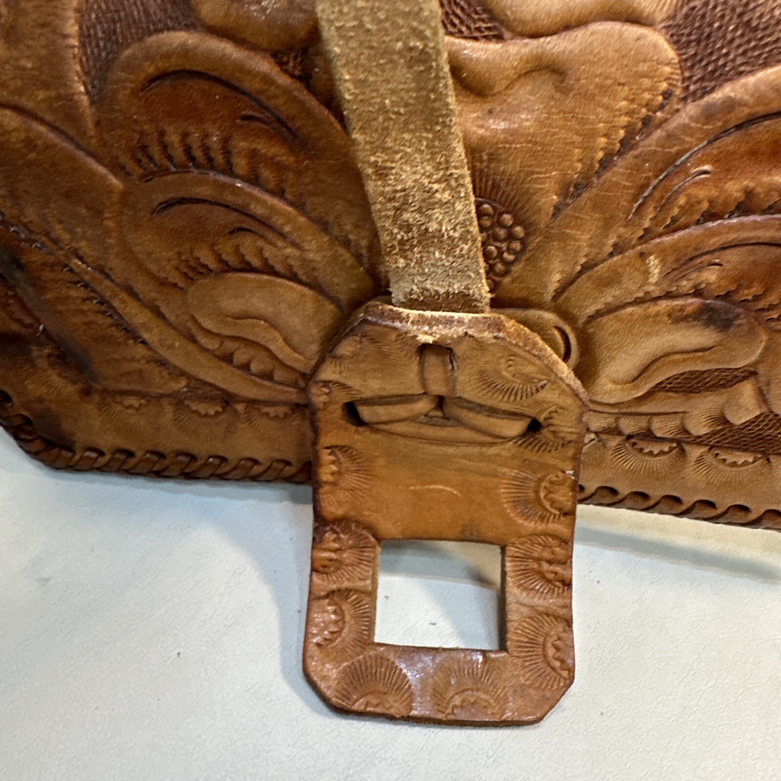 Vintage Western Hand Tooled Brown Leather Shoulde… - image 8