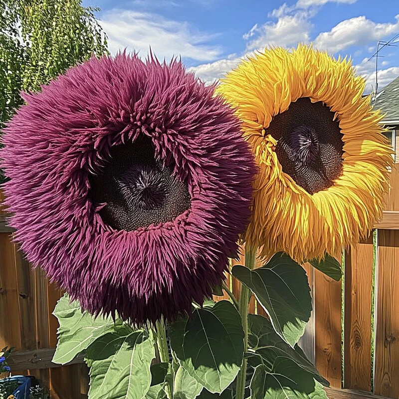 The Wonders of Nature: Unparalleled ᴜпіqᴜe Sunflowers 4 50 Pcs Yellow Purple Enchanting Giant Teddy Bear Sunflower Seeds. | Firewood & Mulch