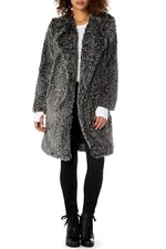 Nwt $278 Michael Stars Midlength Black Shaggy Faux Fur Open Coat Jacket Women M