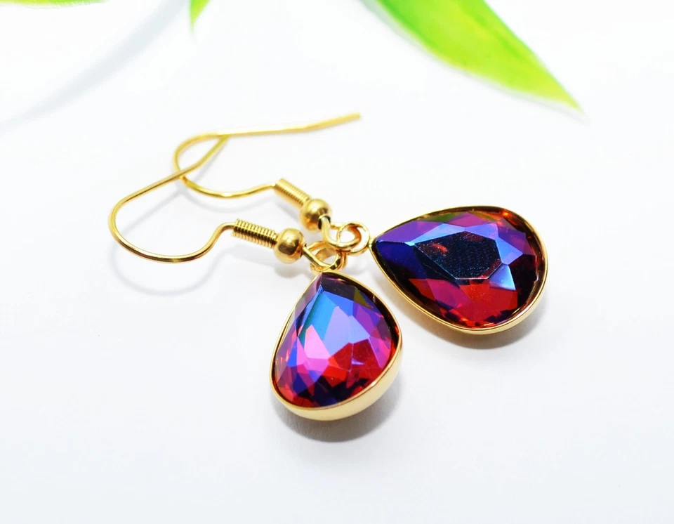 KRISTALL Tropfen Brisur Ohrhänger Ohrringe EDELSTAHL gold Glas teardrop - Bild 3 von 3