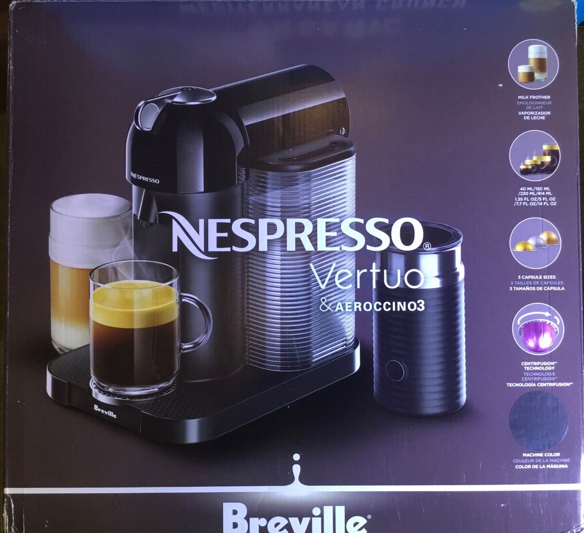 Nespresso Vertuo Coffee Machine, Aeroccino3 Frother, Pod