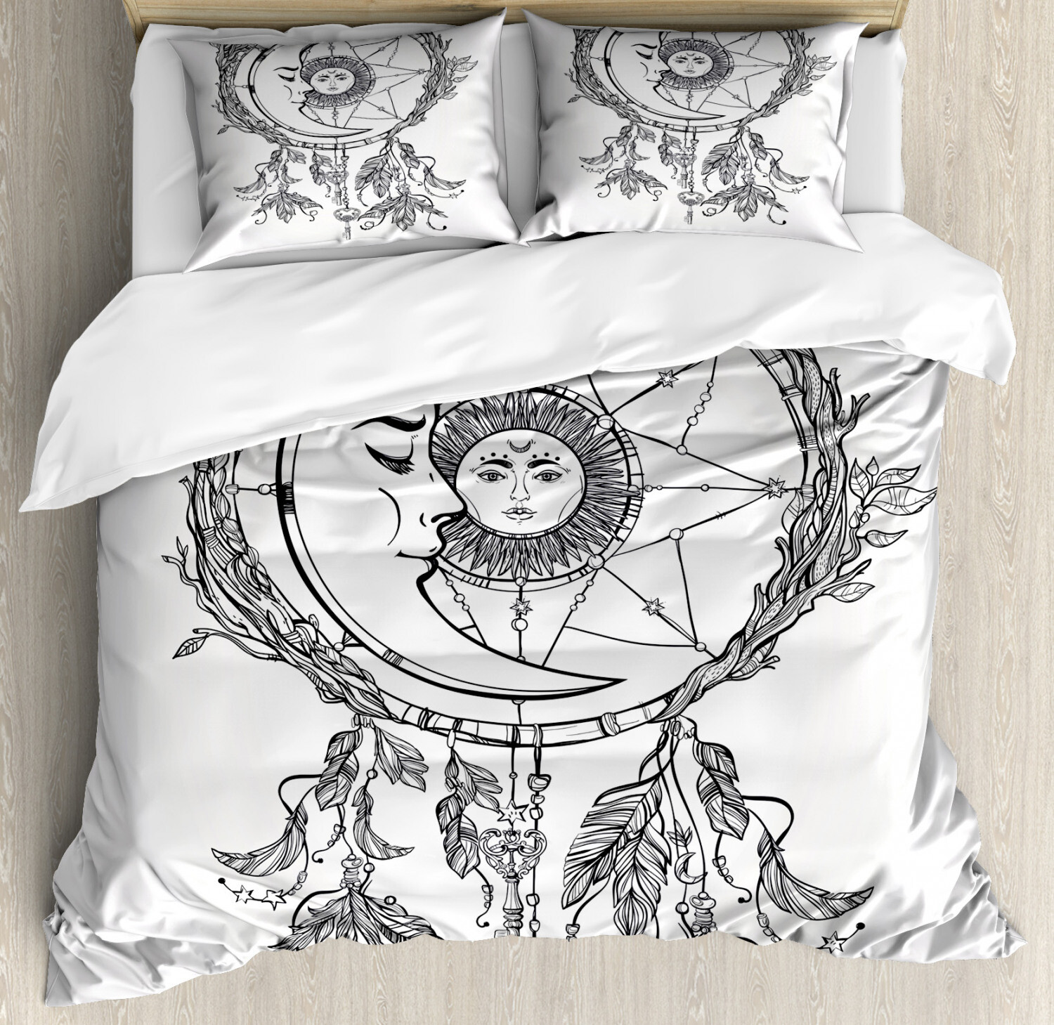 Tribal Duvet Cover Set with Pillow Shams Asian Dreamcatcher Moon Print