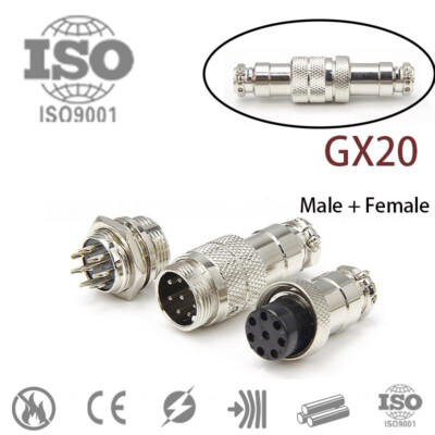 GX20 Aviation Plug + Socket Cable Connector Panel Mount 2-9 Pin M20 Male Female