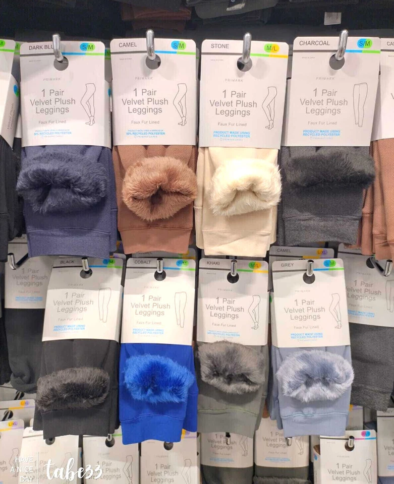 Womens Primark Velvet Plush Leggings Black or Color Faux Fur Lined XS S L XL XXL - Image 2 of 4