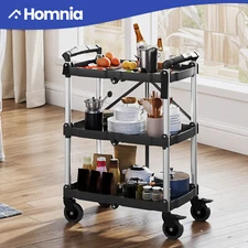 3 Shelves Aluminum Portable Service Cart Durable Foldable 240 lbs Garage Tools