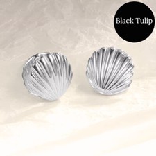 Earrings Silver Shell Retro Style Clam Seashell Beach Holiday Vintage