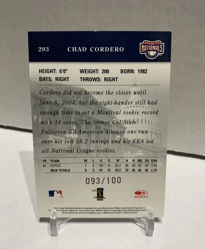 Chad Cordero 2005 Studio Firmas Privadas Plata Autógrafo Nacionales/100 Foto 2 de 2