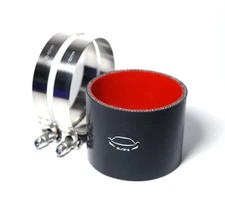 4-Ply Reinforced 4" ID Straight Coupler Silicone Hose + T Bolt Clamp BLACK