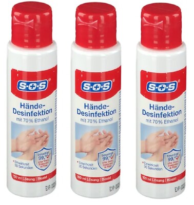 3 x SOS Hände-Desinfektion | 100 ml Lösung | mit 70 % Ethanol | Handdesinfektion