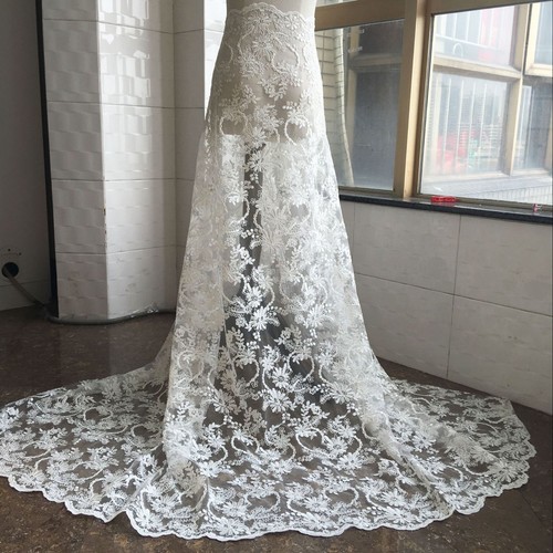 Vintage Ivory Embroidery Bridal Lace Fabric 51" Wide for Wedding Dress 0.5 Yard