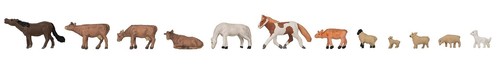 FALLER 155911 – Set Animaux De Ferme : Vaches, Chevaux, Moutons – échelle N 1:160 – Modélisme Ferroviaire – 12 Figurines