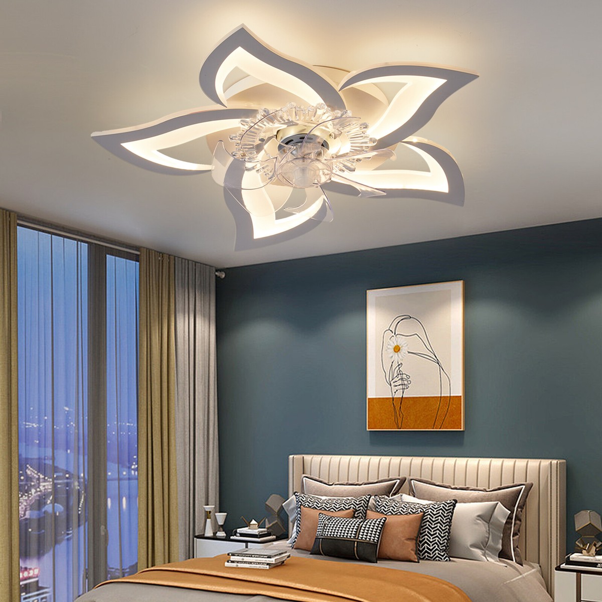 Modern LED Ceiling Fan Light – Remote Control, 3-Color Dimmable, Timer, 48W, For Bedroom & Living Room