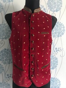 Stockerpoint Traditional Handmade Alps velvet vest Embroidered, Red. Size 48