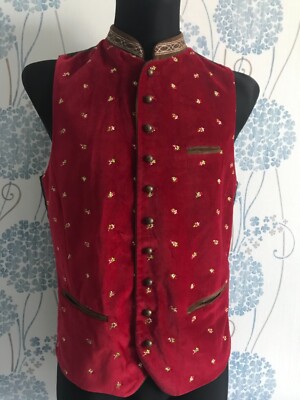 Stockerpoint Traditional Handmade Alps velvet vest Embroidered, Red. Size 48