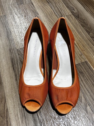 Donald J Pliner Molly Peep Toe Cork Wedge Heels Slip On Orange 7.5M