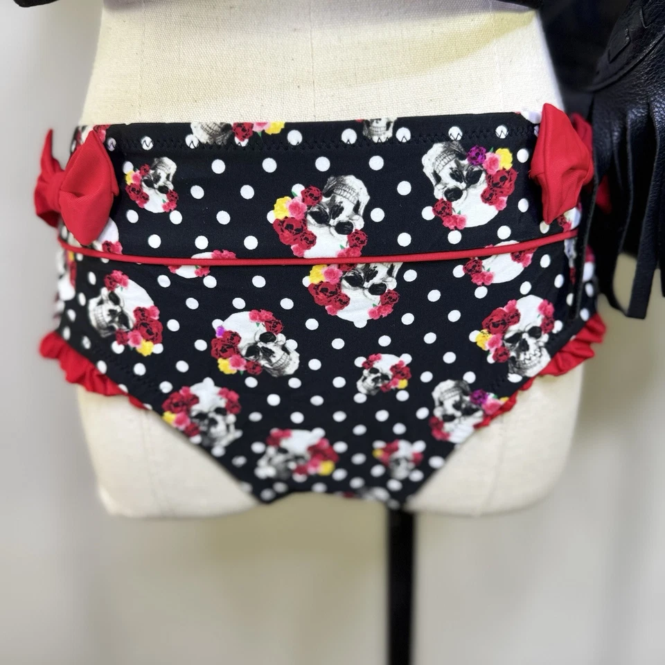 Braguitas de natación de cintura alta Rockabilly lunares pinup rosas calavera bikini gótico S Foto 2 de 4