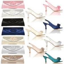 LADIES SATIN DIAMANTE WEDDING SHOES BRIDESMAID PARTY HEELS SANDALS