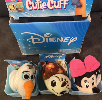 NEW Disney Cutie Cuff Lot Of 3 Minnie, Mouse, Squirt, Olaf W/ Display Box  ￼