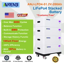 10KWh 200Ah 48V LiFePO4 Battery 51.2V Stacked Type BMS Storage Solar PV Battery