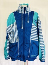Vintage Hip Hop Nylon Jacket 1980's Large Aqua Blue White Lined JayTex
