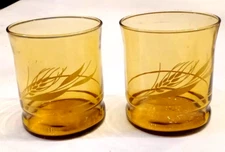 Libbey Golden Wheat Juice Glass LOT Amber w/ Yellow 10 oz Lowball Rocks Tumbler
